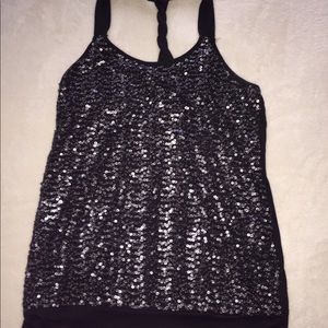 Express Silver and Black Sequin Tank Top